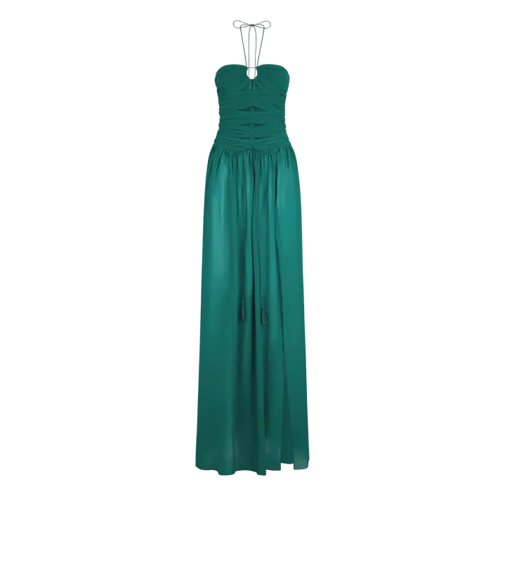 EVENING DRESS WITH DRAWSTRINGS AND CUT OUT DETAILS JADE online